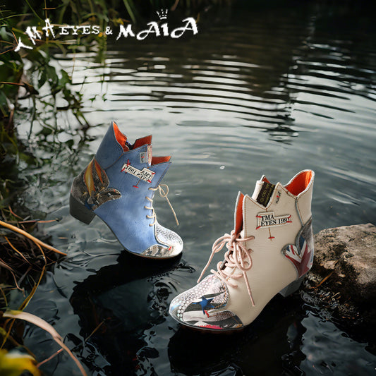 Step into Retro Chic with TMA EYES & MAiA Patchwork Ankle Boots