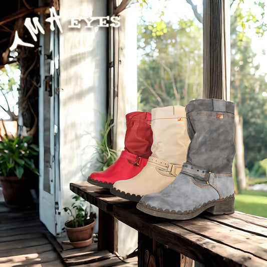 TMA EYES Buckle Leather Faux Fur Women Fashion Boots: A Perfect Blend of Style and Warmth