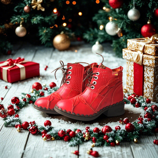 TMA EYES Red Leather Chunky Heel Boots: The Perfect Gift for the Holidays