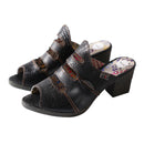 TMA EYES & MAiA Women Hollow-out Printed Leather Sandals Spliced Mid-Heeled Sandals