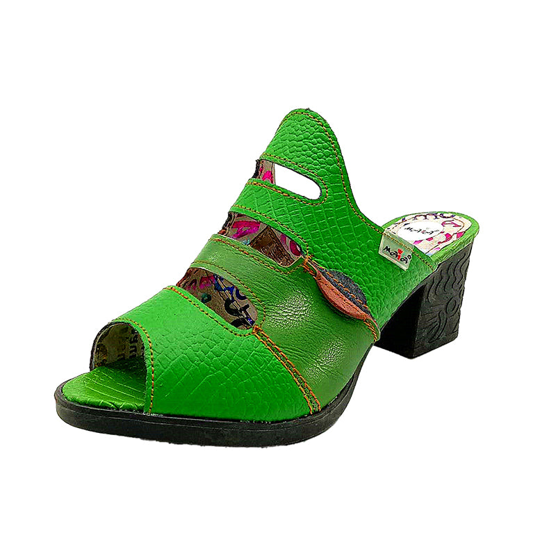 TMA EYES & MAiA Women Hollow-out Printed Leather Sandals Spliced Mid-Heeled Sandals