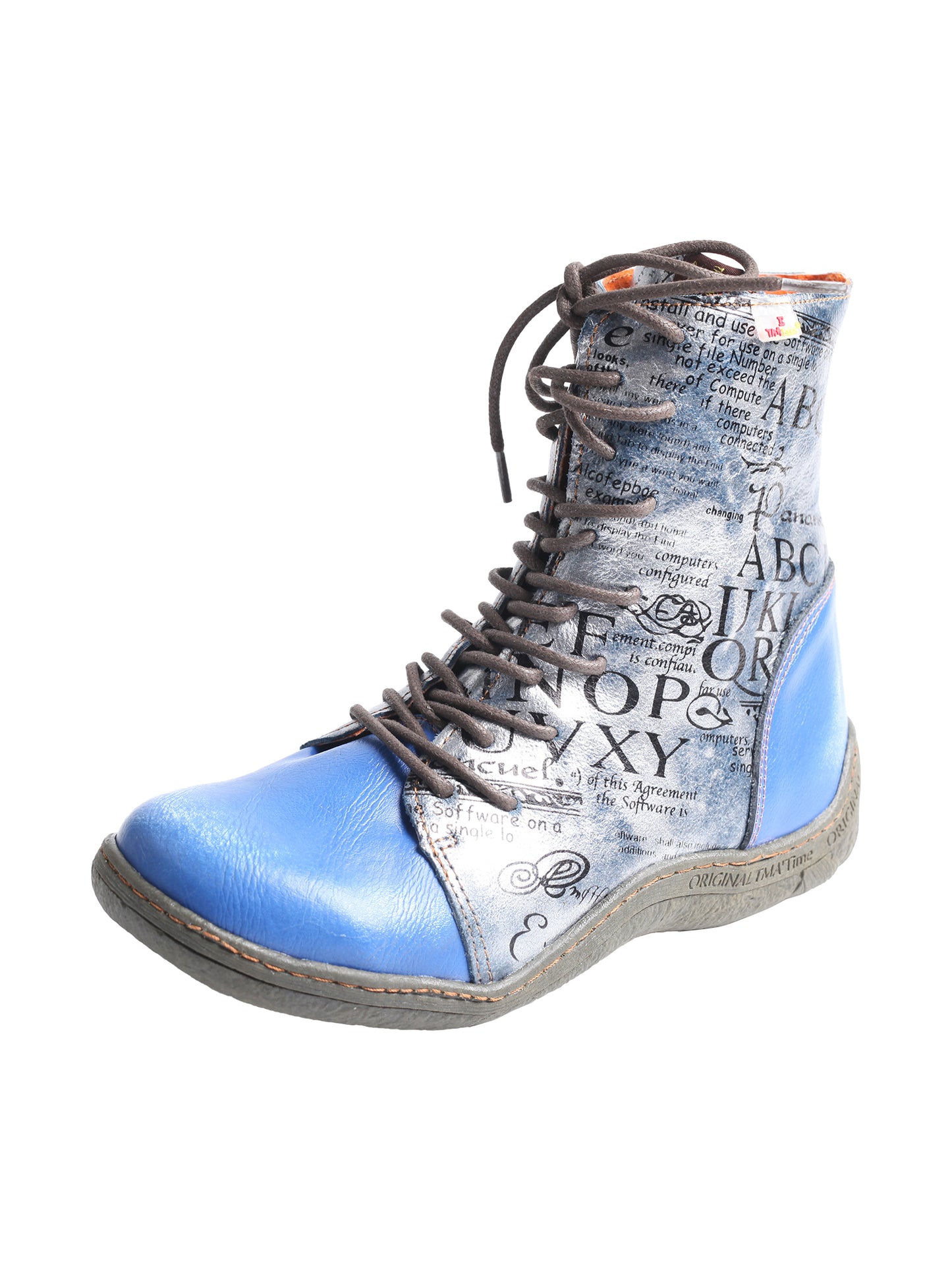 TMA EYES Women's Leather Ankle Boots Lace-Up Patchwork Letter Printing Leather Boots for Women