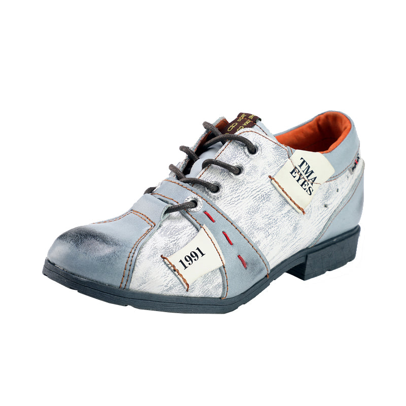 TMA EYES & MAiA Stylish Women's Lace-Up Flat Shoes - Genuine Leather with Unique Alphabet and Number Decorations