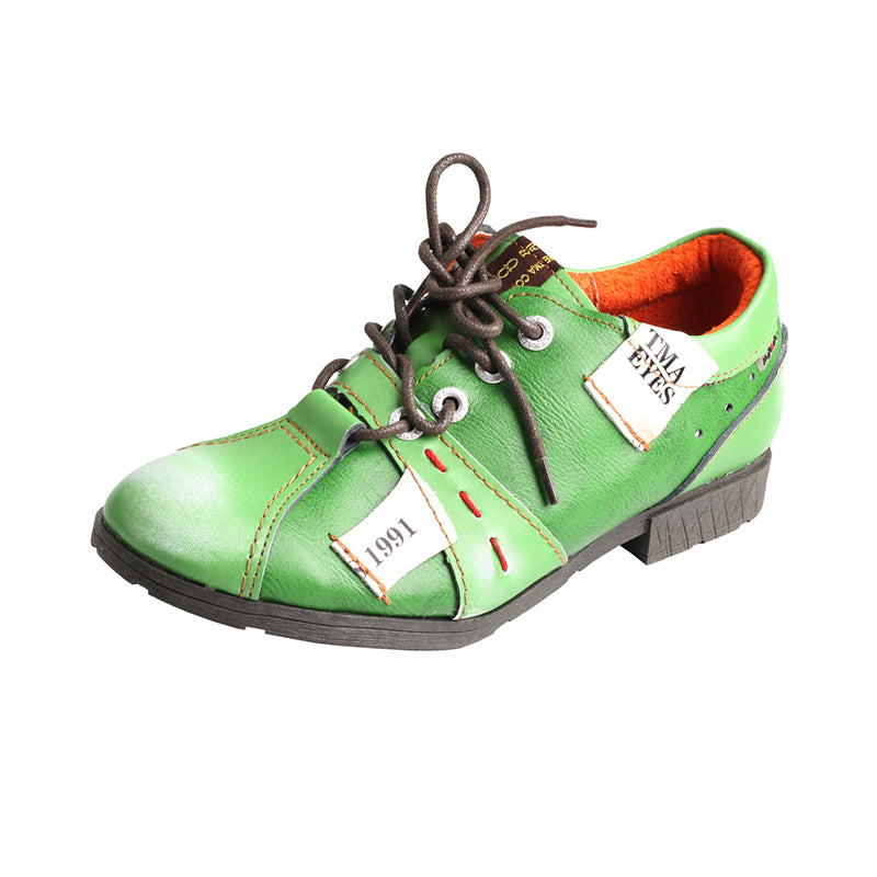 TMA EYES & MAiA Stylish Women's Lace-Up Flat Shoes - Genuine Leather with Unique Alphabet and Number Decorations