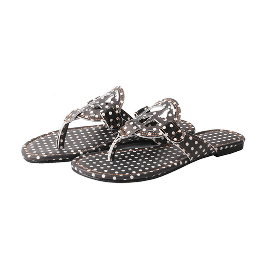 TMA EYES Summer Women's Slip-On Indoor/Outdoor Slides with Printed Polka Dot Style: Casual and Versatile Flat Beach Slippers