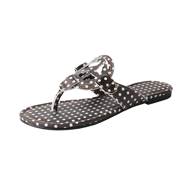 TMA EYES Summer Women's Slip-On Indoor/Outdoor Slides with Printed Polka Dot Style: Casual and Versatile Flat Beach Slippers