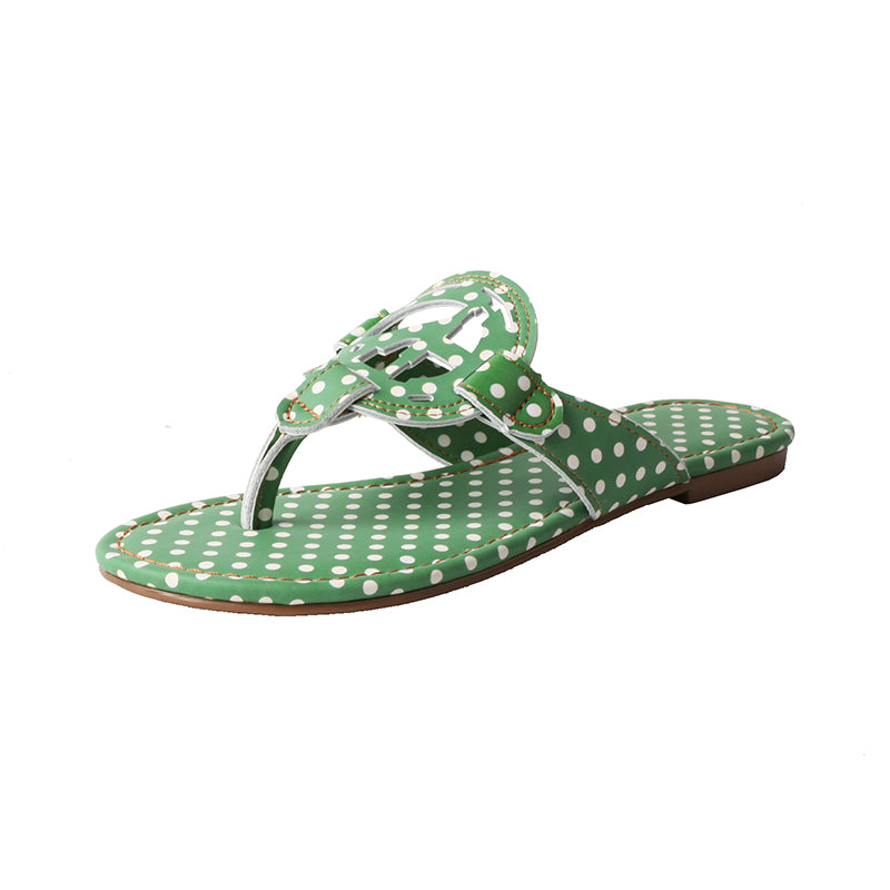 TMA EYES Summer Women's Slip-On Indoor/Outdoor Slides with Printed Polka Dot Style: Casual and Versatile Flat Beach Slippers