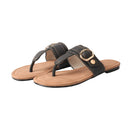 TMA EYES Women's Top-Grain Leather Metal Buckle Toe-Loop Flip-Flop Sandals: Stylish Flat Indoor Slippers crafted from Genuine Leather