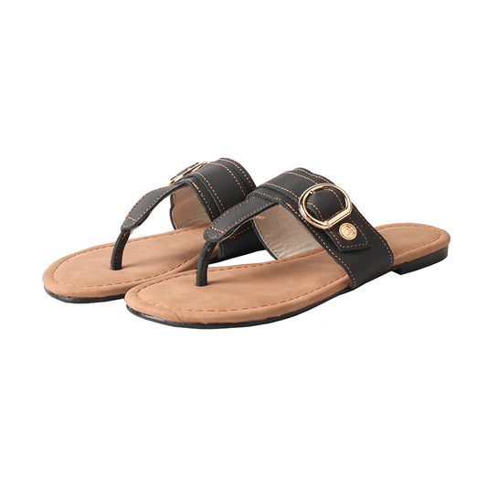 TMA EYES Women's Top-Grain Leather Metal Buckle Toe-Loop Flip-Flop Sandals: Stylish Flat Indoor Slippers crafted from Genuine Leather