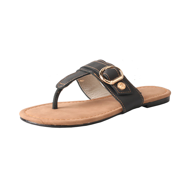 TMA EYES Women's Top-Grain Leather Metal Buckle Toe-Loop Flip-Flop Sandals: Stylish Flat Indoor Slippers crafted from Genuine Leather