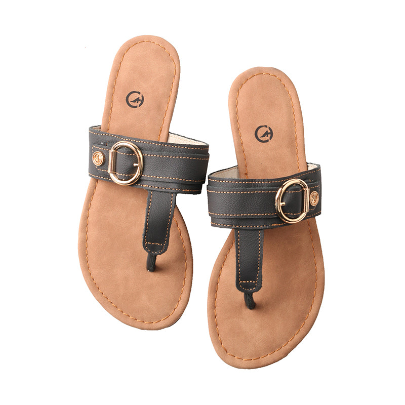 TMA EYES Women's Top-Grain Leather Metal Buckle Toe-Loop Flip-Flop Sandals: Stylish Flat Indoor Slippers crafted from Genuine Leather