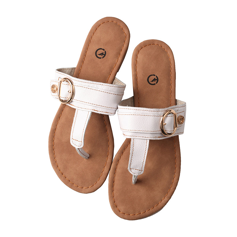 TMA EYES Women's Top-Grain Leather Metal Buckle Toe-Loop Flip-Flop Sandals: Stylish Flat Indoor Slippers crafted from Genuine Leather