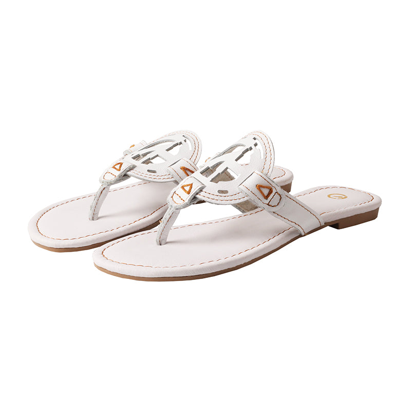 TMA EYES Summer New Style Top-Grain Leather Slip-on Slippers Women's Casual All-match Flat Bottom Comfortable Beach Outdoor Simple Cool Sandals