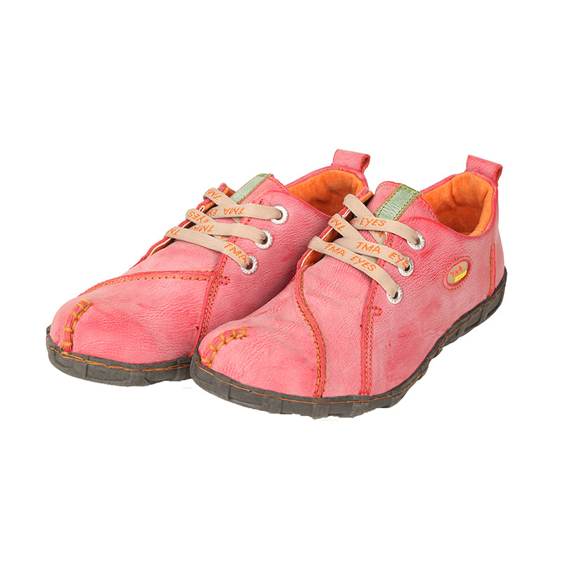 TMA EYES Retro Handmade Soft Leather Shoes Women's Flat Lace-up Walking Casual Shoes