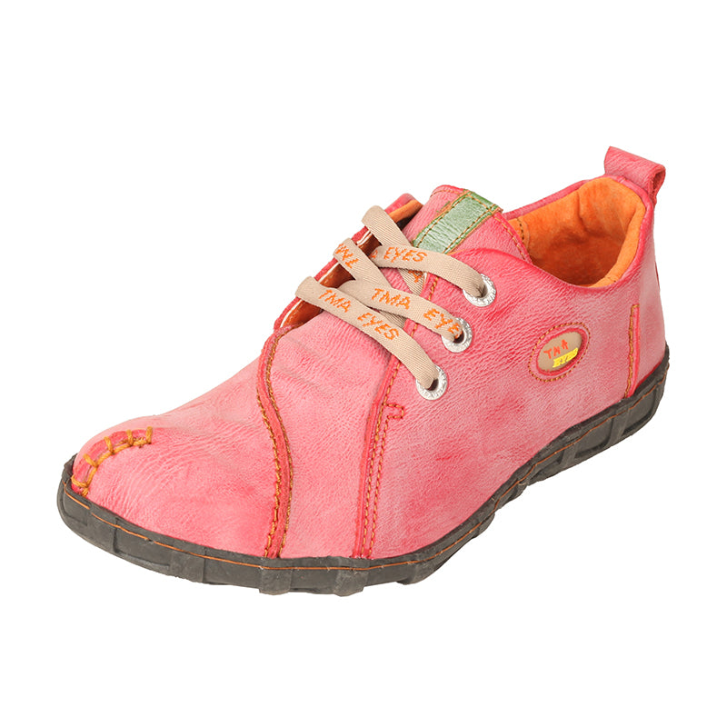 TMA EYES Retro Handmade Soft Leather Shoes Women's Flat Lace-up Walking Casual Shoes