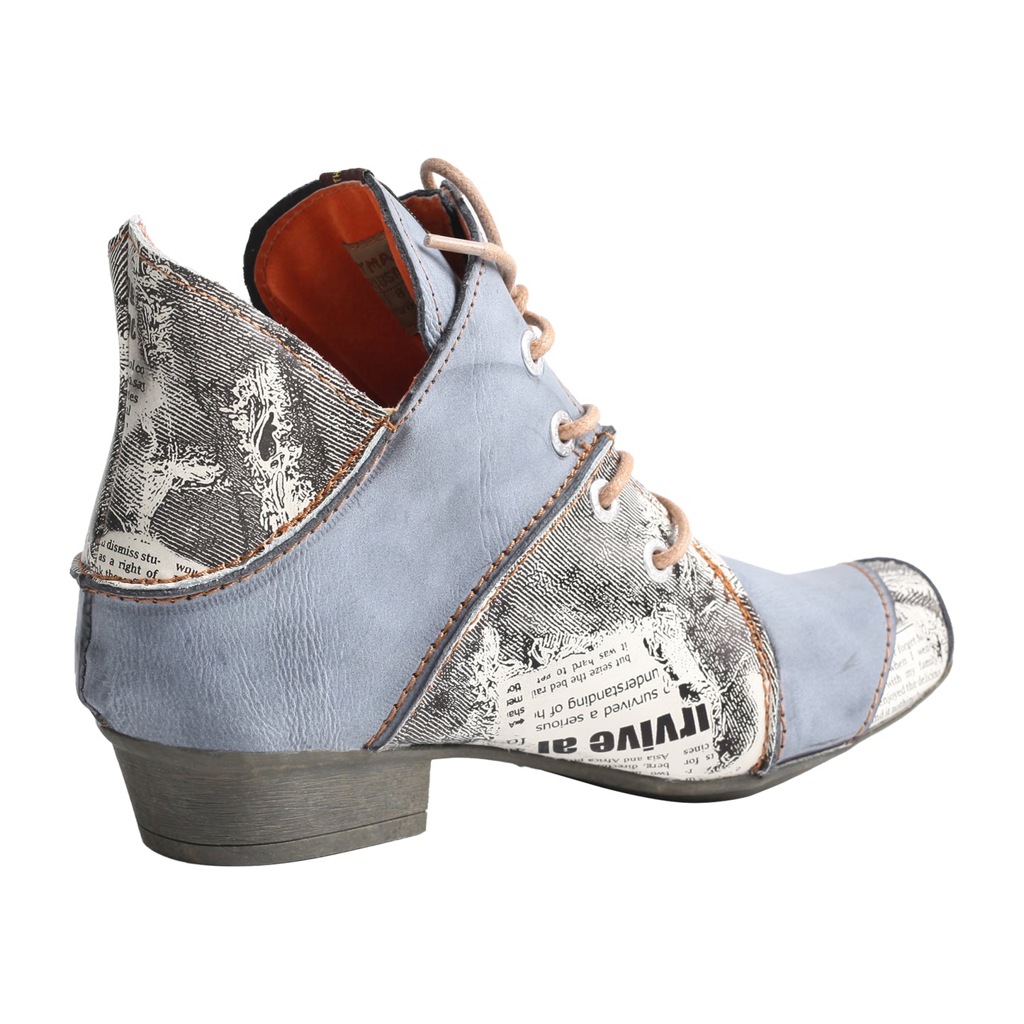 TMA EYES & MAiA Lace up Newspaper Print Leather Women's Ankle Boots