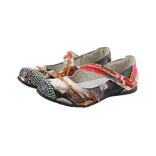 TMA EYES Stylish Color-Block Flat Sandals with Random Prints and Buckle