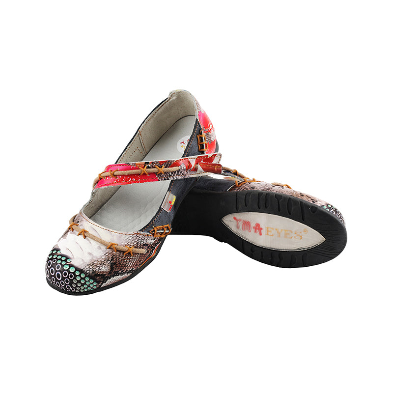 TMA EYES Stylish Color-Block Flat Sandals with Random Prints and Buckle