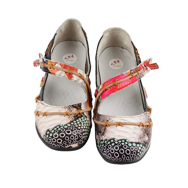 TMA EYES Stylish Color-Block Flat Sandals with Random Prints and Buckle