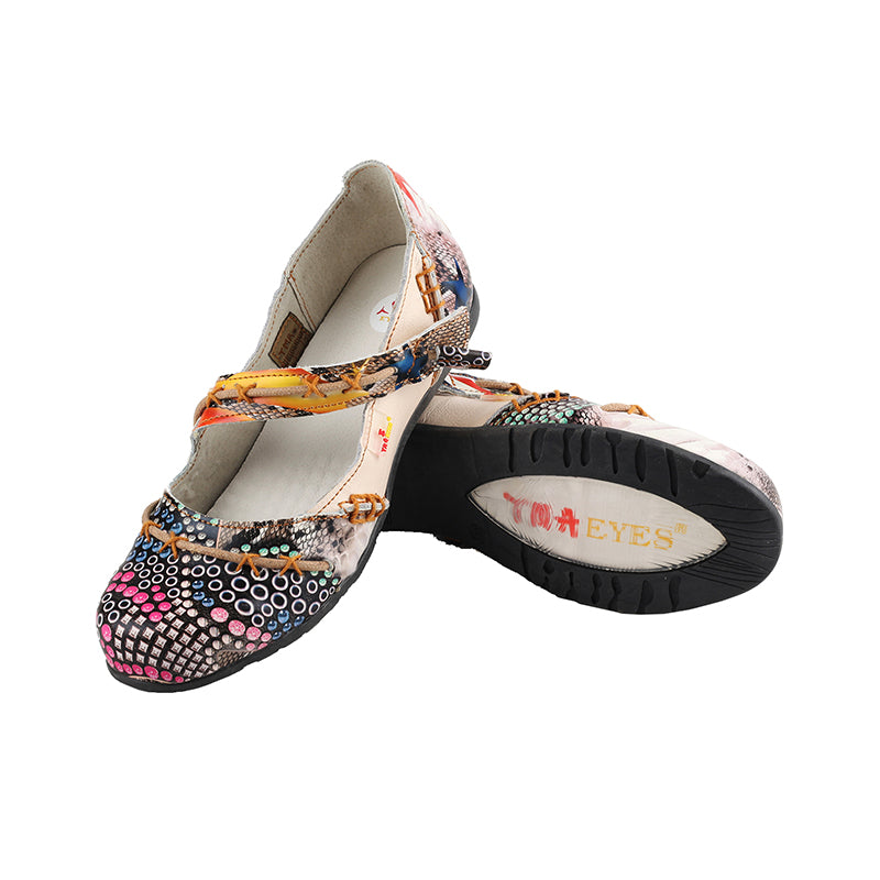 TMA EYES Stylish Color-Block Flat Sandals with Random Prints and Buckle