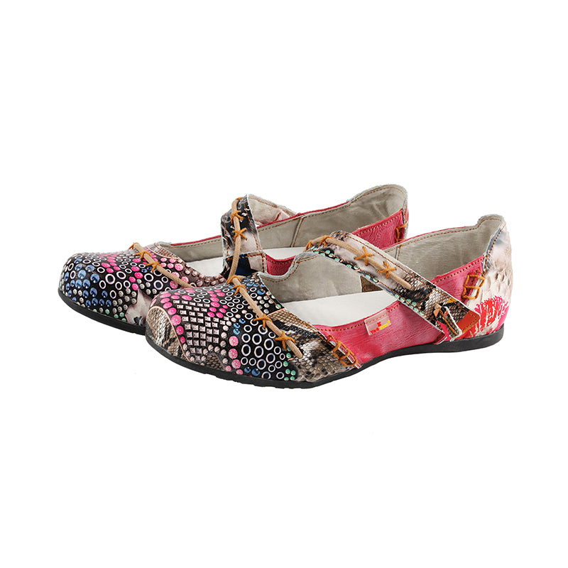 TMA EYES Stylish Color-Block Flat Sandals with Random Prints and Buckle