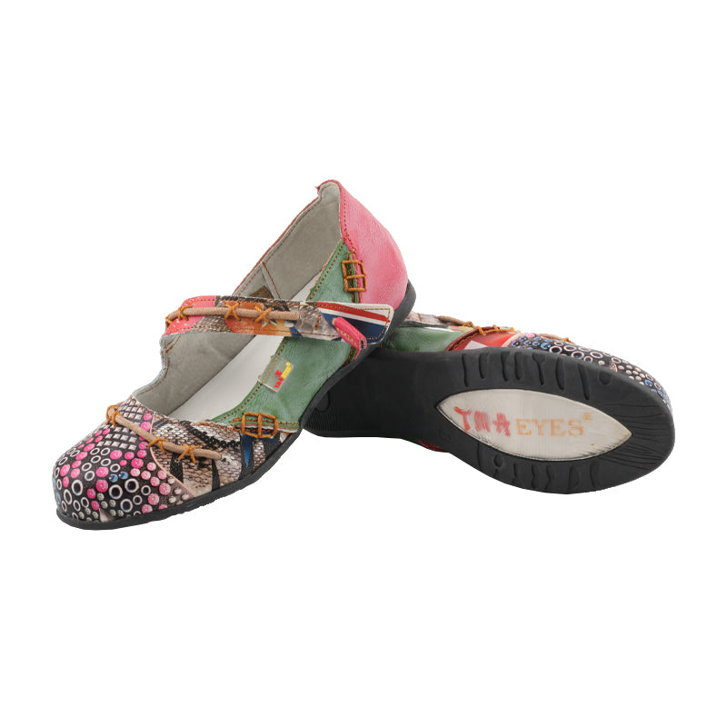 TMA EYES Stylish Color-Block Flat Sandals with Random Prints and Buckle