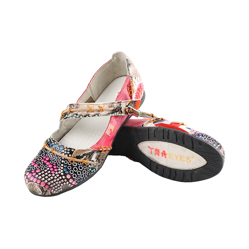 TMA EYES Stylish Color-Block Flat Sandals with Random Prints and Buckle