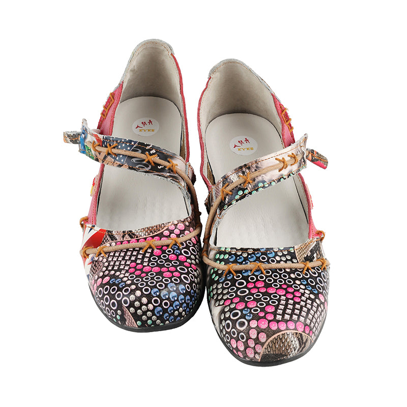 TMA EYES Stylish Color-Block Flat Sandals with Random Prints and Buckle