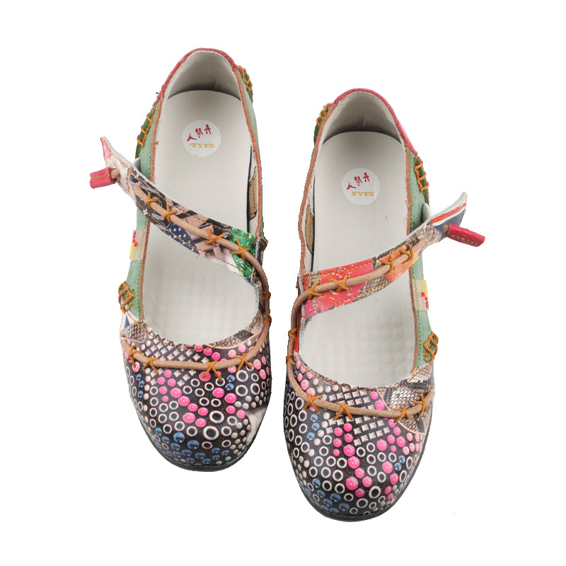 TMA EYES Stylish Color-Block Flat Sandals with Random Prints and Buckle