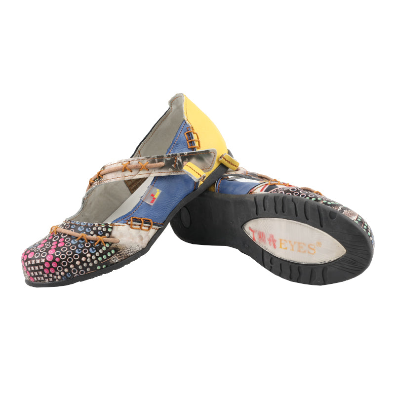 TMA EYES Stylish Color-Block Flat Sandals with Random Prints and Buckle