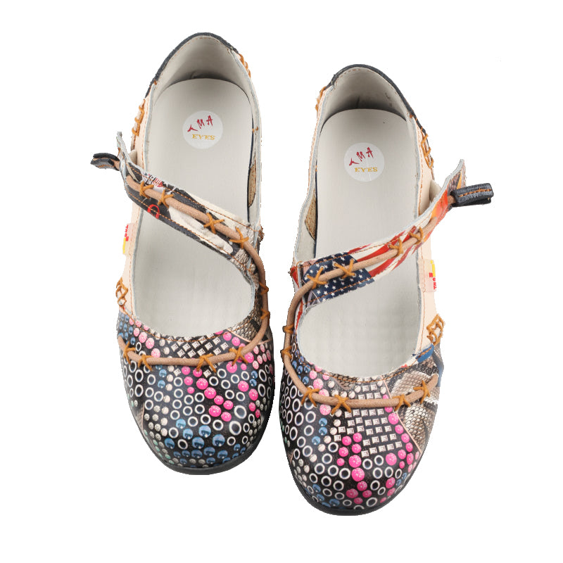 TMA EYES Stylish Color-Block Flat Sandals with Random Prints and Buckle