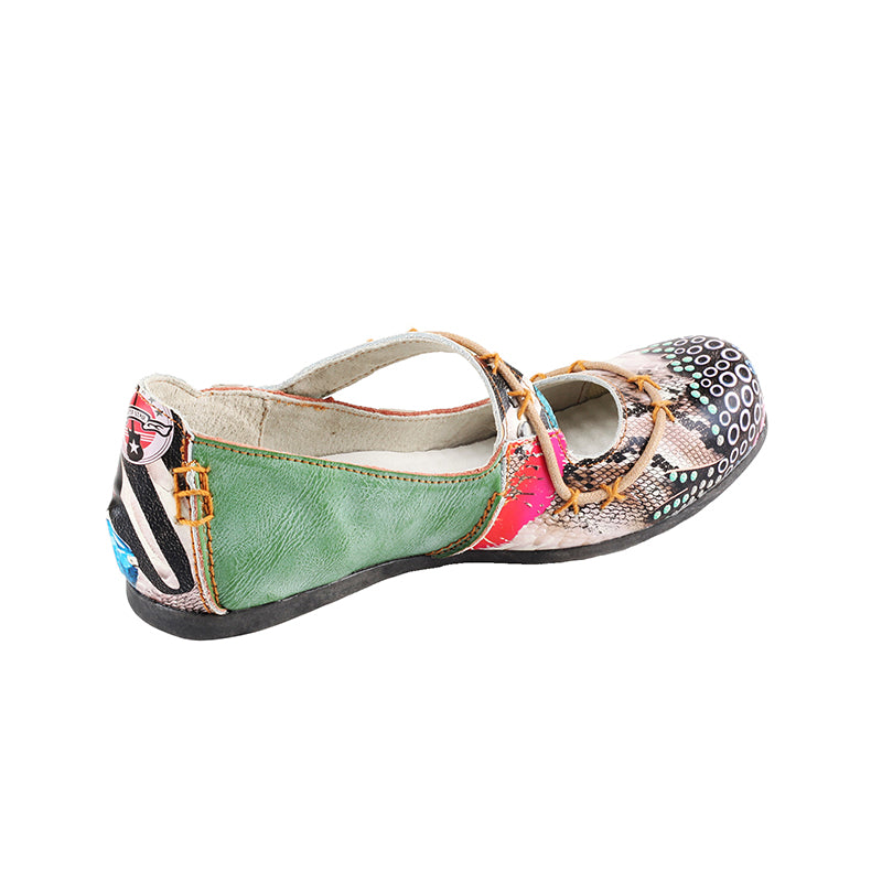 TMA EYES Stylish Color-Block Flat Sandals with Random Prints and Buckle