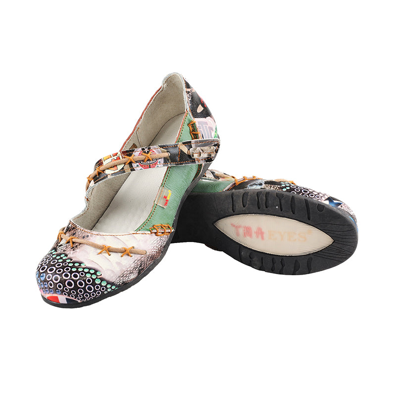 TMA EYES Stylish Color-Block Flat Sandals with Random Prints and Buckle