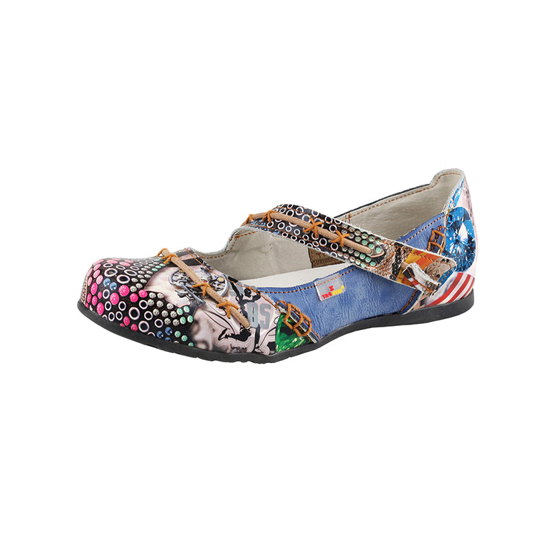 TMA EYES Stylish Color-Block Flat Sandals with Random Prints and Buckle