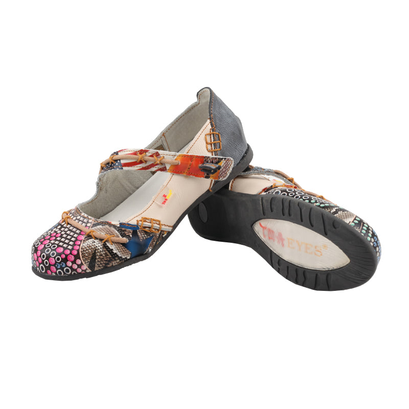 TMA EYES Stylish Color-Block Flat Sandals with Random Prints and Buckle