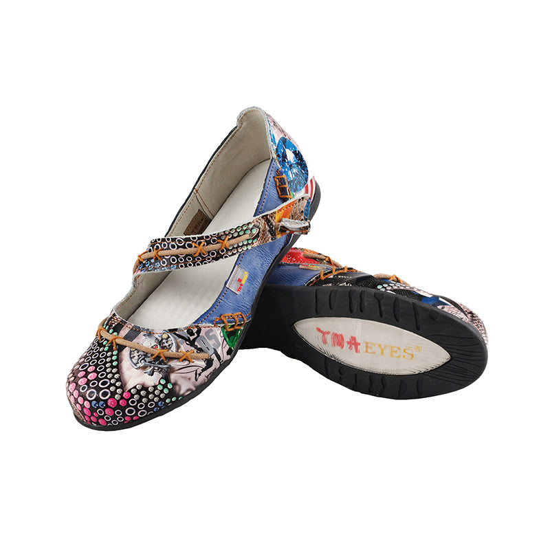 TMA EYES Stylish Color-Block Flat Sandals with Random Prints and Buckle