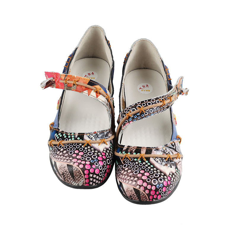TMA EYES Stylish Color-Block Flat Sandals with Random Prints and Buckle