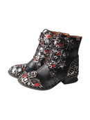 TMA EYES Geometric-Contrast Patchwork Leather Combat Women Boot