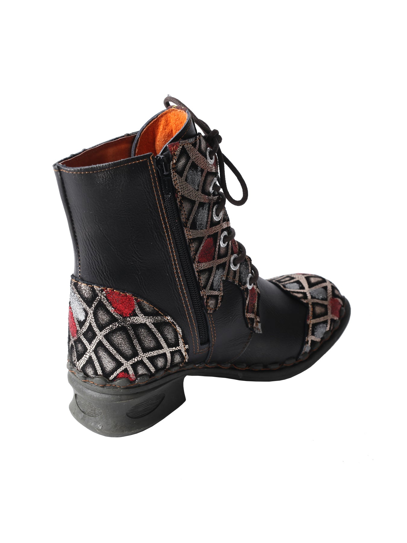 TMA EYES Geometric-Contrast Patchwork Leather Combat Women Boot