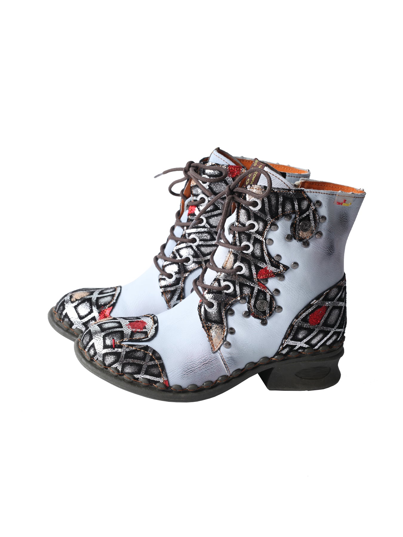 TMA EYES Geometric-Contrast Patchwork Leather Combat Women Boot