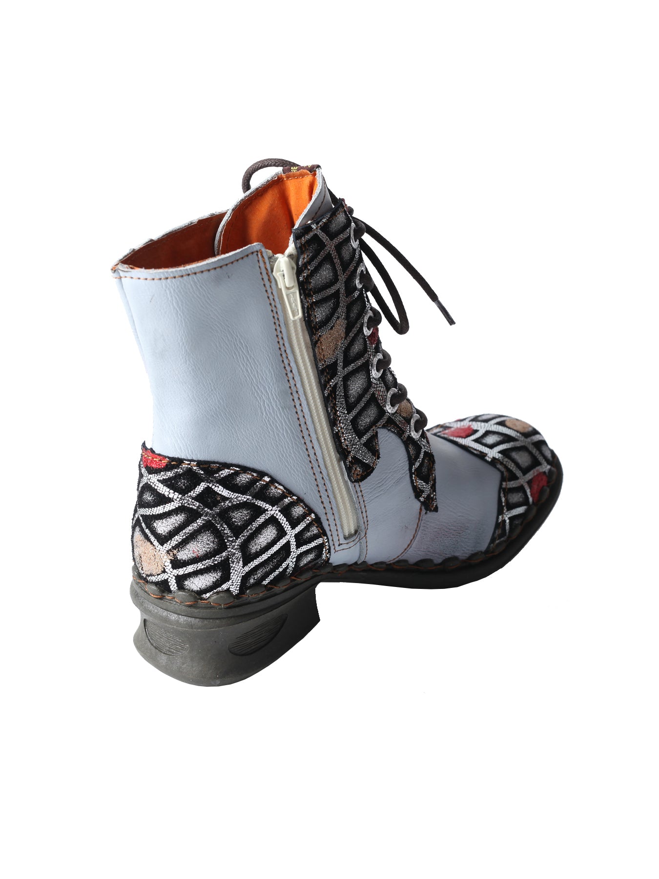 TMA EYES Geometric-Contrast Patchwork Leather Combat Women Boot