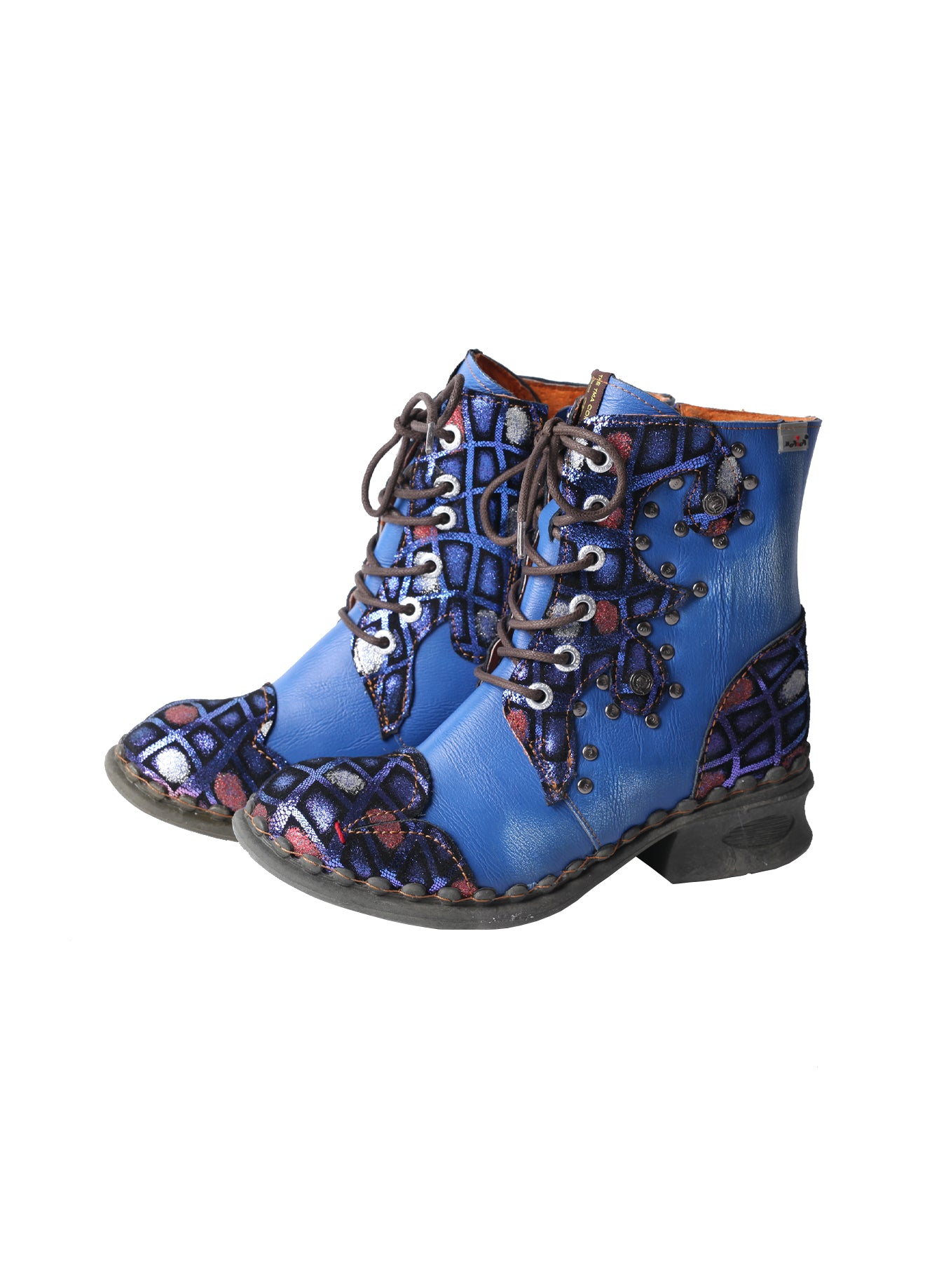 TMA EYES Geometric-Contrast Patchwork Leather Combat Women Boot