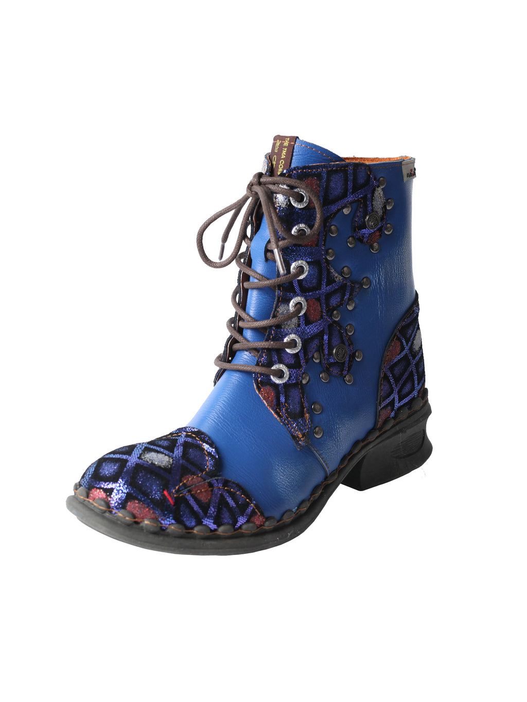 TMA EYES Geometric-Contrast Patchwork Leather Combat Women Boot
