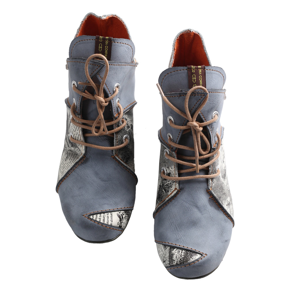 TMA EYES & MAiA Lace up Newspaper Print Leather Women's Ankle Boots