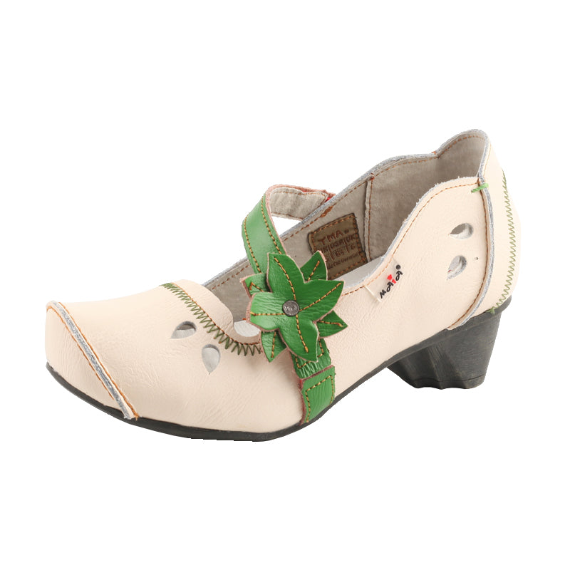 TMA EYES & MAiA Nnique Hollow Curled Toe Flower Elastic Decorated Women's Low-heeled Leather Shoes