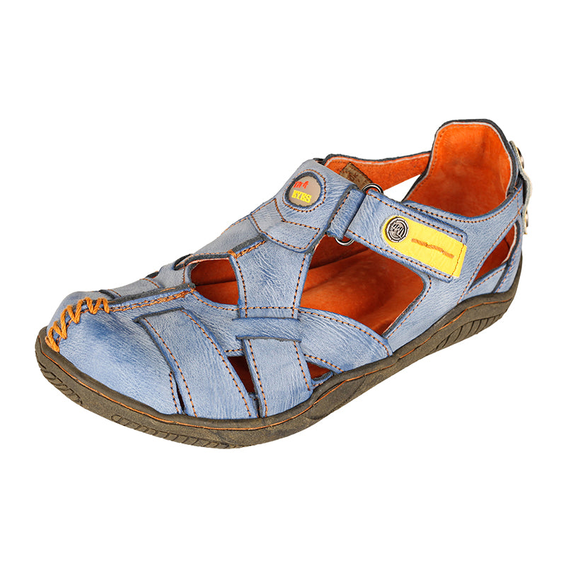 TMA EYES Women's Cross Leather and Hand Stitching Upper Casual Sandal for Outdoor