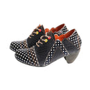 TMA EYES & MAiA Women's Retro Polka Dot Leather Booties Low Heel Lace Up Women's Ankle Boots