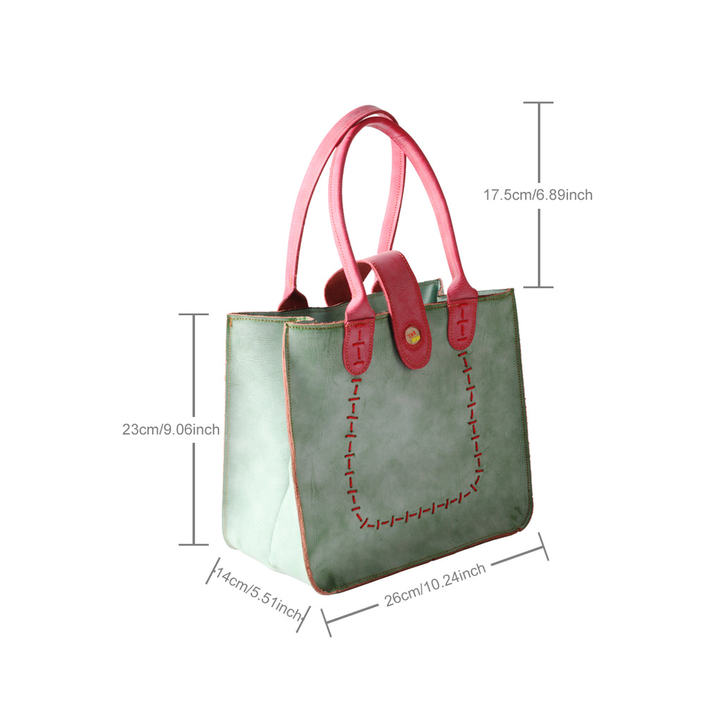 TMA EYES New Handcrafted Color-Blocked Genuine Leather Tote Bag: Perfect for School, Work, and Commuting