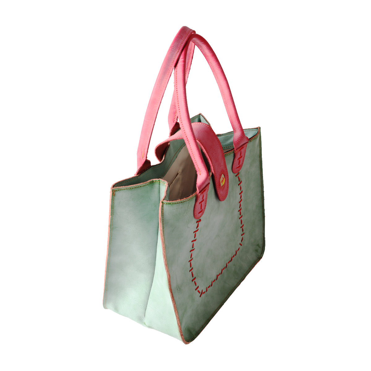 TMA EYES New Handcrafted Color-Blocked Genuine Leather Tote Bag: Perfect for School, Work, and Commuting