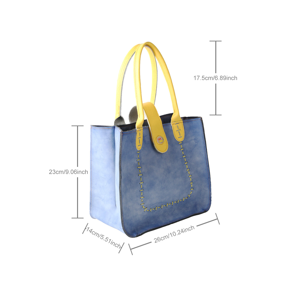 TMA EYES New Handcrafted Color-Blocked Genuine Leather Tote Bag: Perfect for School, Work, and Commuting